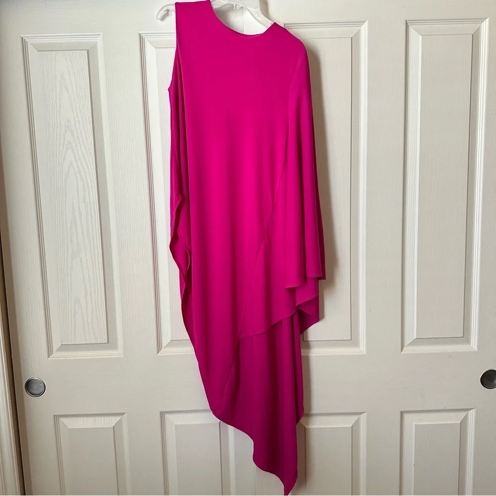 New Zara 2 Piece Fuchsia Pink Asymmetric Top and Draped Midi Skirt Small